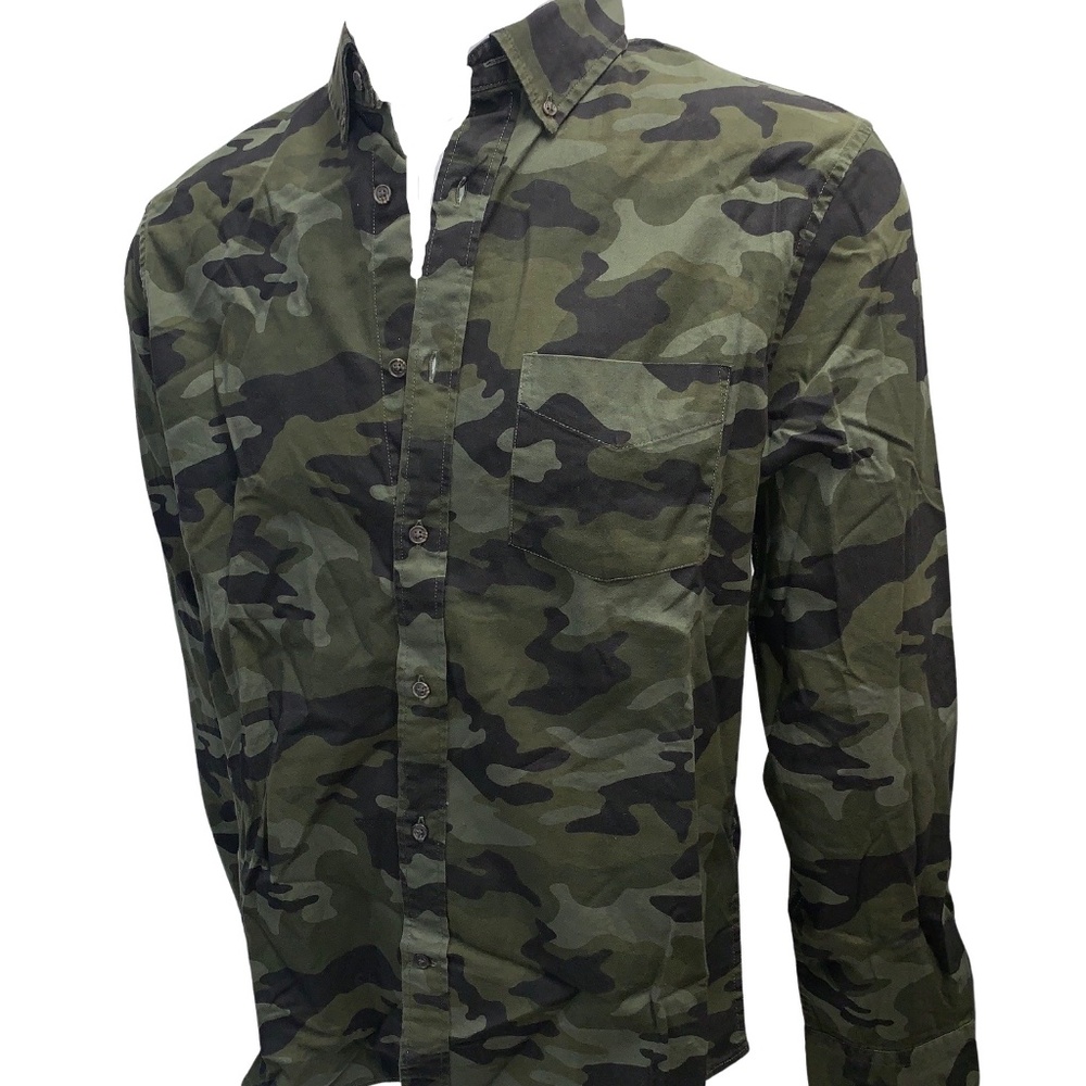 Banana Republic Men Luxe Flannel Shirt Slim Fit Button Down Camo Green NWT